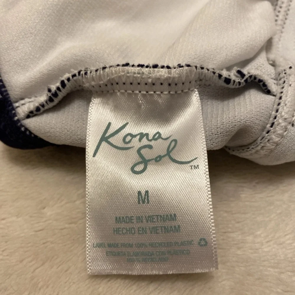Kona Sol Navy and White and Light Blue Striped Bikini Top